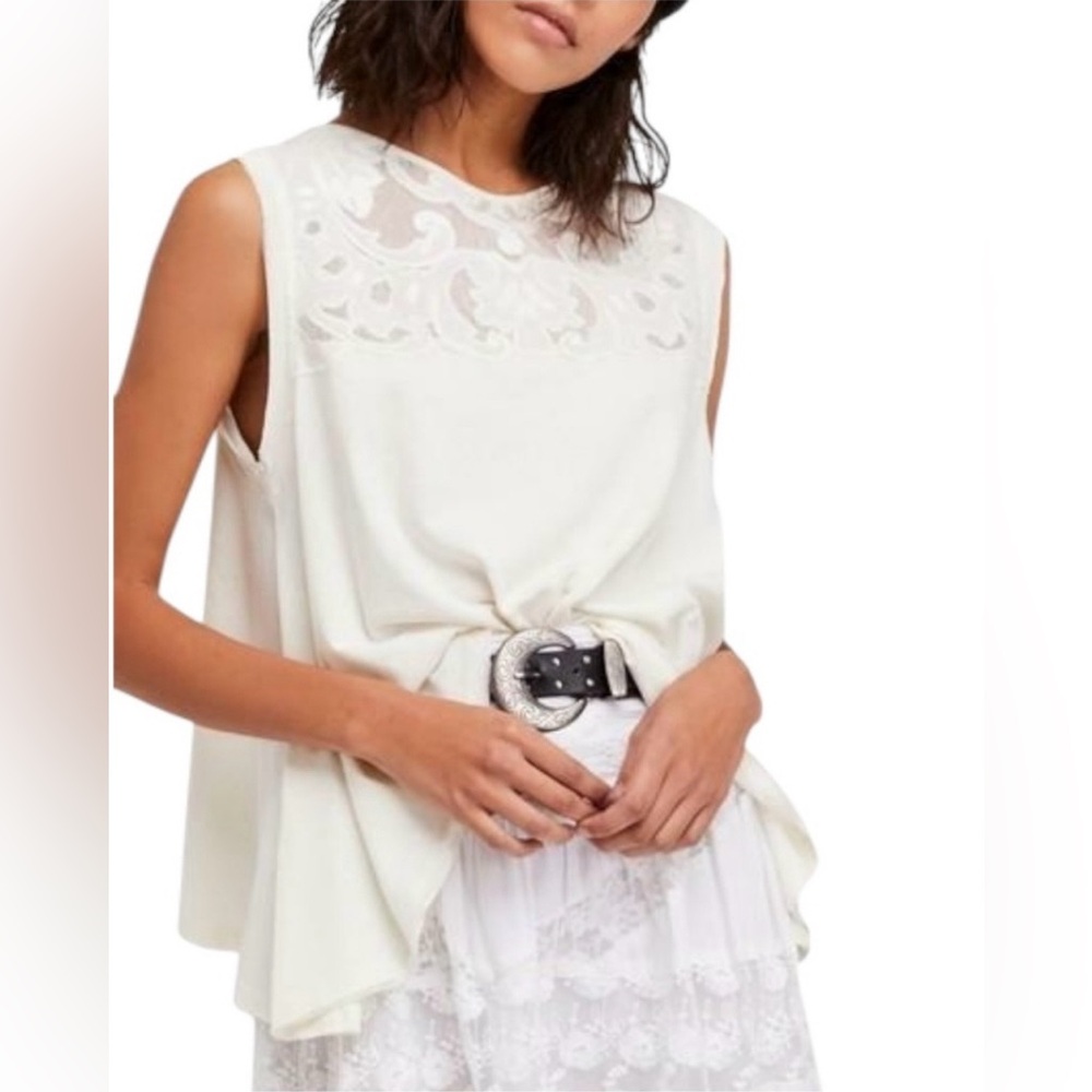 Free People Cream Lace Yoke Tank